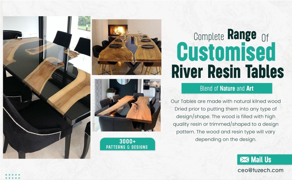 Epoxy Table Top Fully Customised Thick Resin River Table Indoor Outdoor Coffee Table Top Wooden Dining Table Top (16.5" Inches Tall, 48 x 24 Inches) - resinhomefurniture