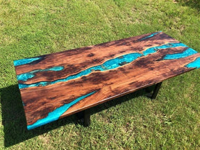 Personalized Cerulean Blue Metallic Epoxy Resin with Pebbles Dining Table Living Room Table Coffee Table Patio Table Conference Table Kitchen Table Home Décor - resinhomefurniture