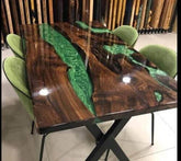 Personalized Large EPOXY Table, Resin Dining Table for 2, 4, 6, 8 Green Classic, Wood Epoxy Coffee Table Top, Living Room Table - resinhomefurniture