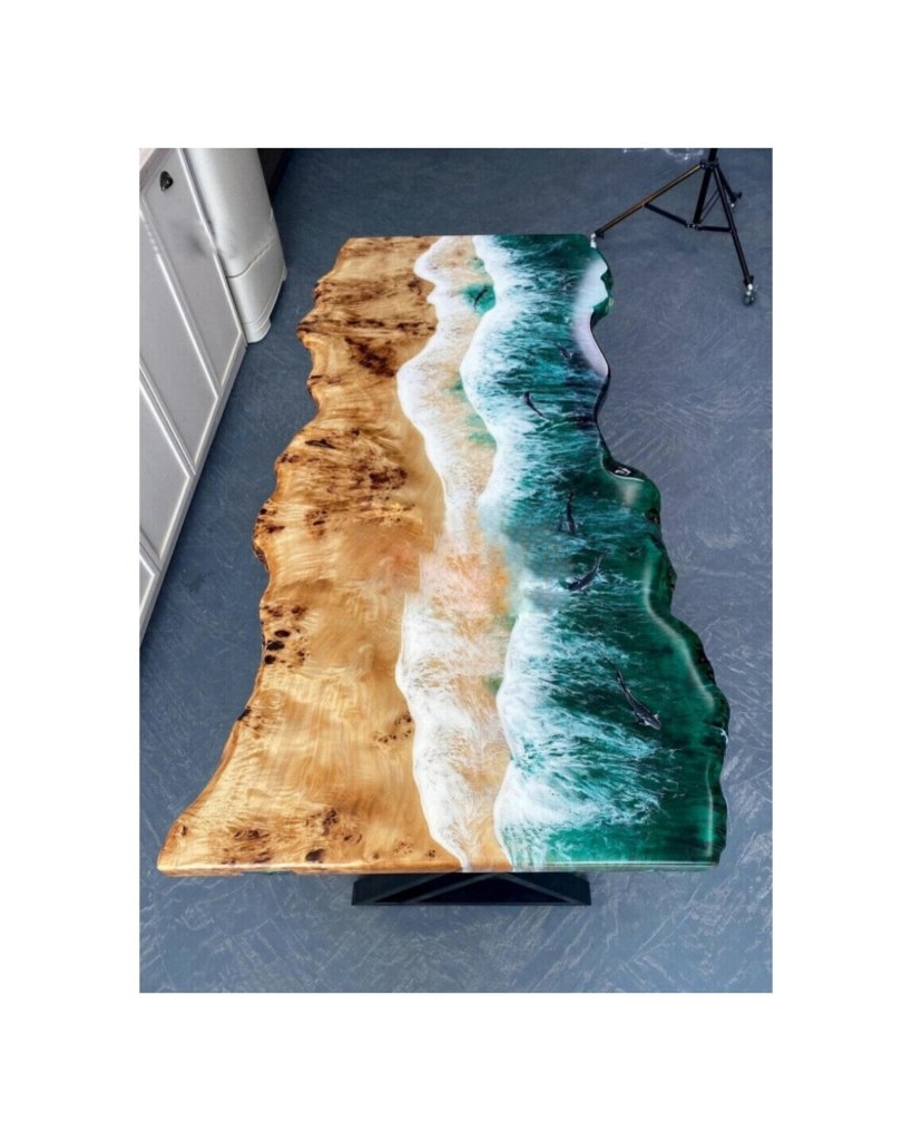 Personalized Large EPOXY Table, Resin Dining Table for 2, 4, 6, 8 Ocean Waves , Wood Epoxy Coffee Table Top, Living Room Table - resinhomefurniture