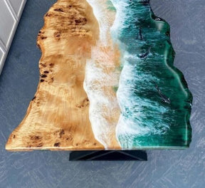 Personalized Large EPOXY Table, Resin Dining Table for 2, 4, 6, 8 Ocean Waves , Wood Epoxy Coffee Table Top, Living Room Table - resinhomefurniture