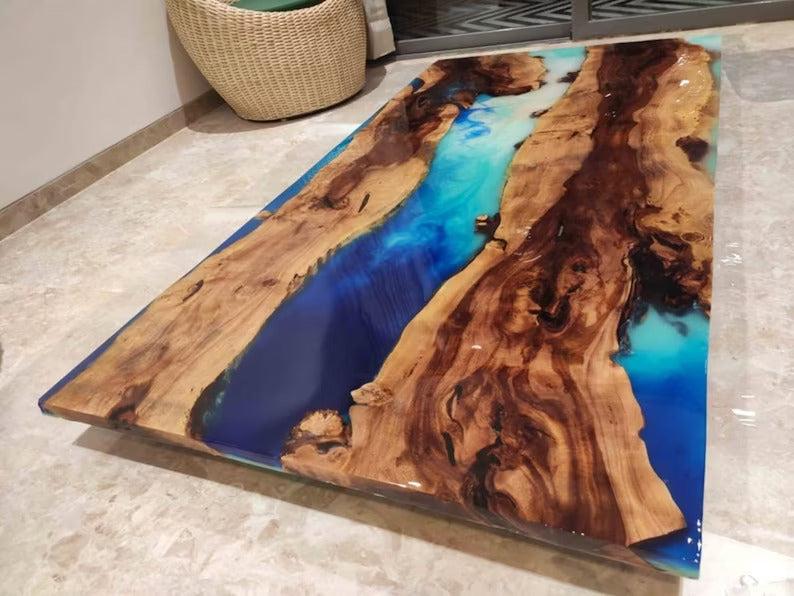 Personalized LARGE EPOXY TABLE, Resin Dining Table For 2 , 4 , 6, 8 River Dining Table Top, Wood Epoxy Coffee Table Top, Living Room Table - resinhomefurniture