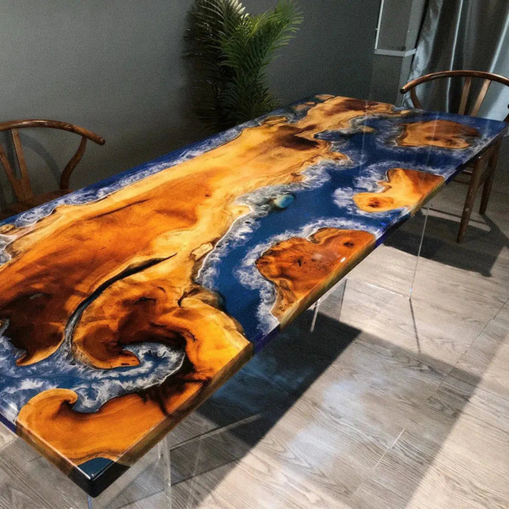 Personalized LARGE EPOXY TABLE, Resin Dining Table For 2 , 4 , 6, 8 River Dining Table Top, Wood Epoxy Coffee Table Top, Living Room Table - resinhomefurniture