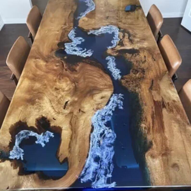 Personalized LARGE EPOXY TABLE, Resin Dining Table For 2 , 4 , 6, 8 River Dining Table Top, Wood Epoxy Coffee Table Top, Living Room Table Top - resinhomefurniture