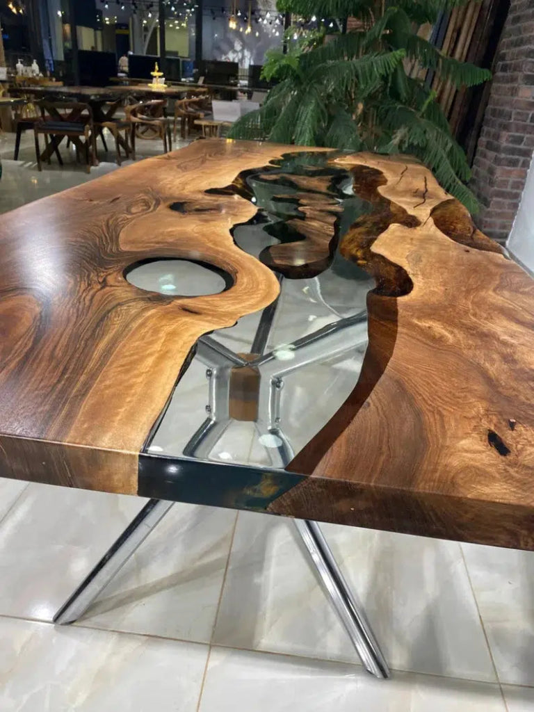 Personalized LARGE EPOXY TABLE, Resin Dining Table For 2 , 4 , 6, 8 River Dining Table Top, Wood Epoxy Coffee Table Top, Living Room Table Top - resinhomefurniture