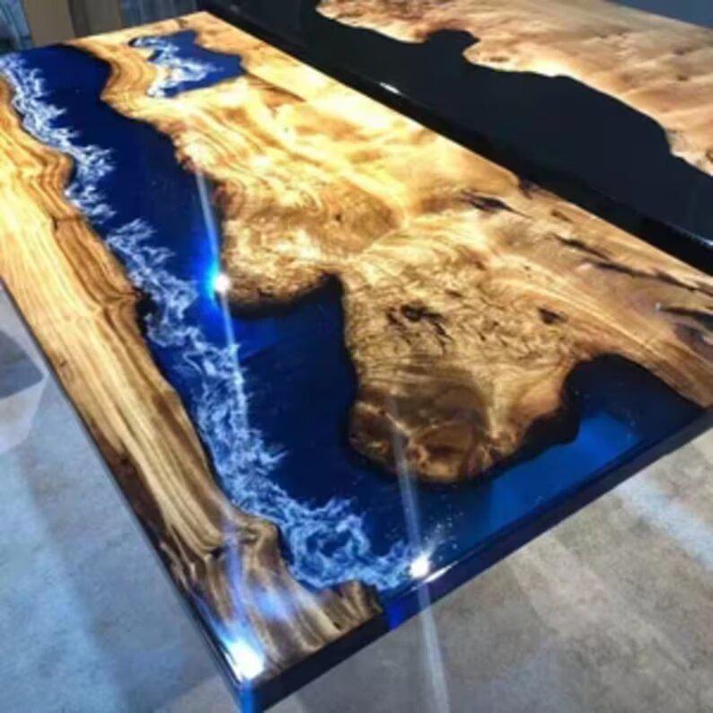 Personalized LARGE EPOXY TABLE, Resin Dining Table For 2 , 4 , 6, 8 River Dining Table Top, Wood Epoxy Coffee Table Top, Living Room Table Top - resinhomefurniture