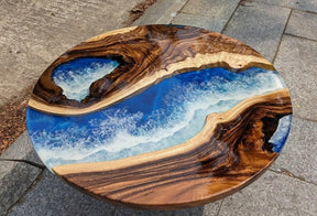 Personalized Seashore Round Blue Epoxy Resin Coffee Table Ocean Table Living Room Table for 2, 4, 6, 8 Patio Table Coastal Table Side & End Table Home Décor - resinhomefurniture