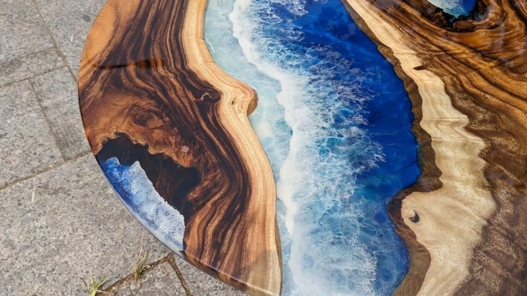 Personalized Seashore Round Blue Epoxy Resin Coffee Table Ocean Table Living Room Table for 2, 4, 6, 8 Patio Table Coastal Table Side & End Table Home Décor - resinhomefurniture