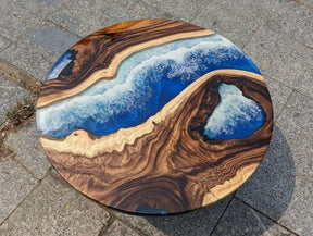 Personalized Seashore Round Blue Epoxy Resin Coffee Table Ocean Table Living Room Table for 2, 4, 6, 8 Patio Table Coastal Table Side & End Table Home Décor - resinhomefurniture