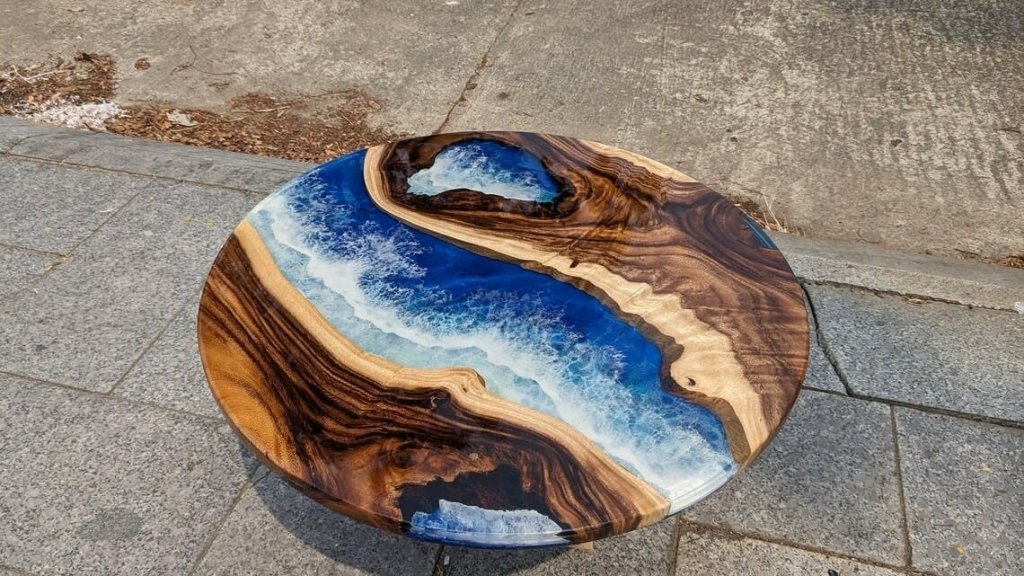 Personalized Seashore Round Blue Epoxy Resin Coffee Table Ocean Table Living Room Table for 2, 4, 6, 8 Patio Table Coastal Table Side & End Table Home Décor - resinhomefurniture