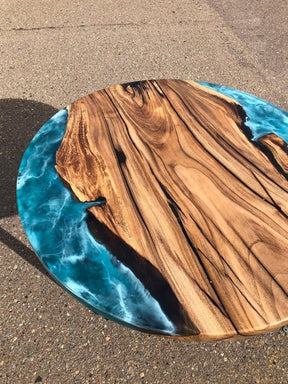 Personalized Subtle Blue Epoxy Resin Round Coffee Table Ocean Table Living Room Table for 2, 4, 6, 8 Patio Table Coastal Table Side & End Table Home Decor - resinhomefurniture