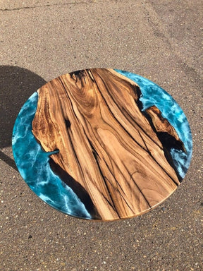 Personalized Subtle Blue Epoxy Resin Round Coffee Table Ocean Table Living Room Table for 2, 4, 6, 8 Patio Table Coastal Table Side & End Table Home Decor - resinhomefurniture