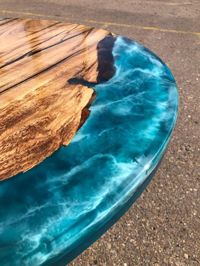 Personalized Subtle Blue Epoxy Resin Round Coffee Table Ocean Table Living Room Table for 2, 4, 6, 8 Patio Table Coastal Table Side & End Table Home Decor - resinhomefurniture