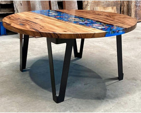 Premium Handcrafted Dice Round Live Edge Epoxy Resin River Table with Game Pieces Unique Artistic Dining Table Living Room Table Coffee Table Home/Office Décor (With Stand) - resinhomefurniture