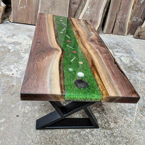 Premium Handmade Acacia Wood Golf Sport Resin Dining Table Golf Art Epoxy Artistic Table Conference Table Patio Table Side/End Table - resinhomefurniture