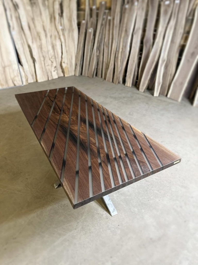 Reclaimed Style Parallel Stripes Epoxy Resin Dining Table Living Room Table Coffee Table Kitchen Table Patio Table Console Table Conference Table End/Side Table - resinhomefurniture