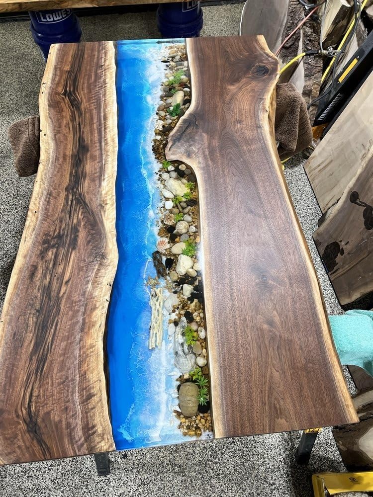 Resin Riverside Nature's Embrace Dining Table Epoxy Wave with Stone and Pebbles Coffee Table Contemporary Table Patio Table End/Side Table Home Décor - resinhomefurniture