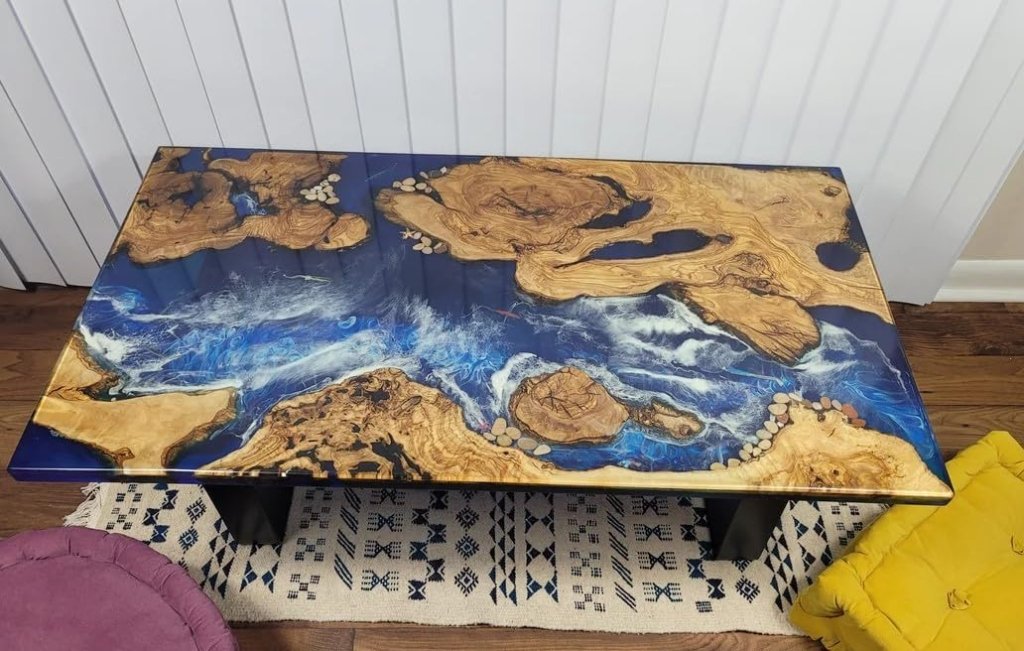 River Table Epoxy Dining Table Resin Coffee Table with Stones Feel Ocean Table Living Room for 2, 4, 6, 8 Epoxy Table Top Home Décor Side Table End Table - resinhomefurniture