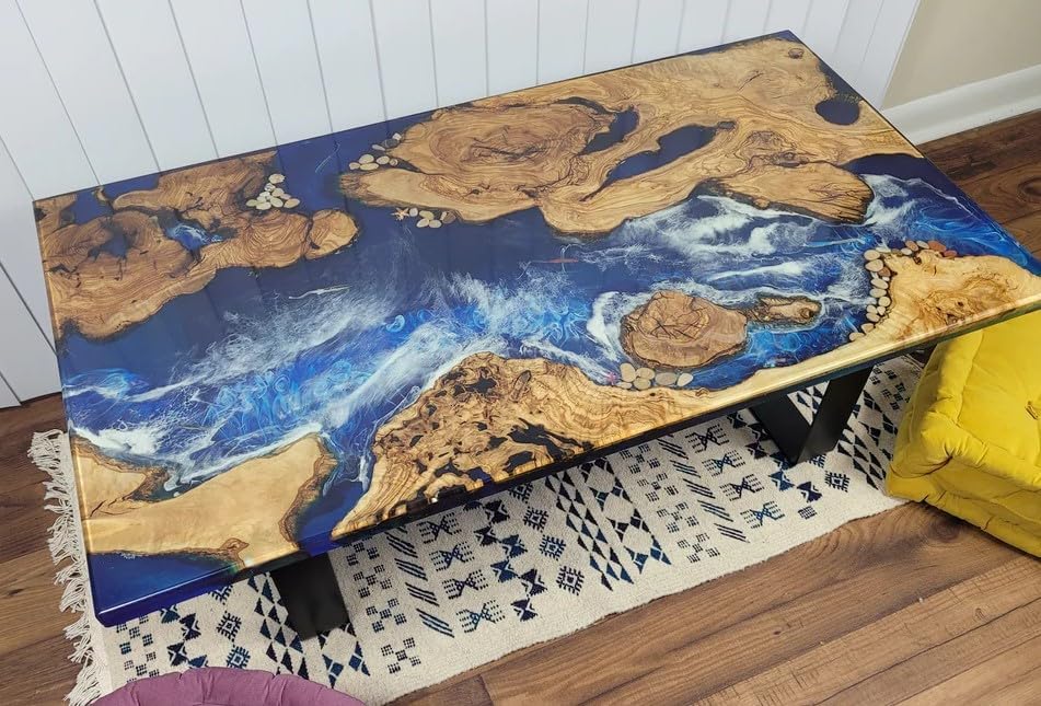 River Table Epoxy Dining Table Resin Coffee Table with Stones Feel Ocean Table Living Room for 2, 4, 6, 8 Epoxy Table Top Home Décor Side Table End Table - resinhomefurniture