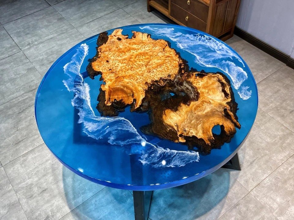 Round Island Ocean Look Epoxy Resin Dining Table Coffee Table End Table Wooden Table Living Room Table Bar Counter Home D?cor side table top - resinhomefurniture