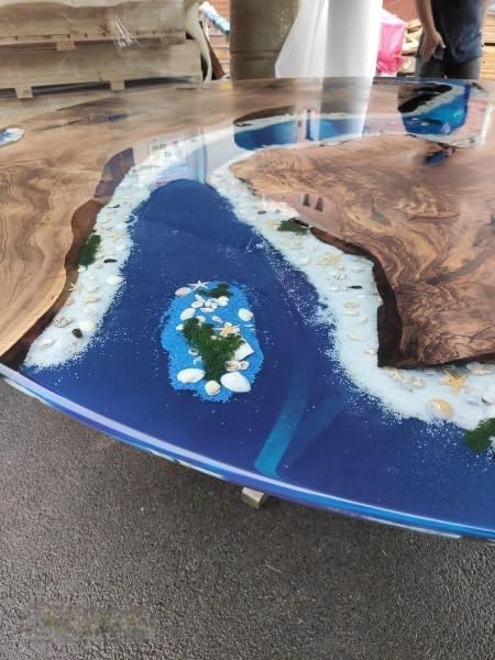 Sea scape Aquarium Look Epoxy Resin Round Coffee Table With Star, Shell & Rock Dining Room Table Living Table Bar Counter Table Patio Table Side/End Table Home Decor - resinhomefurniture