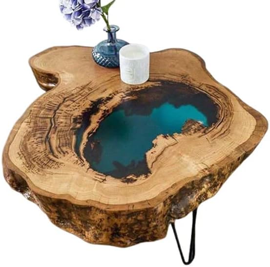 Solid Wooden Beautiful Round Epoxy Mini Pond Look Resin Coffee Table Side/End Table Console Table Living Room Table Kitchen Table Epoxy Table - resinhomefurniture