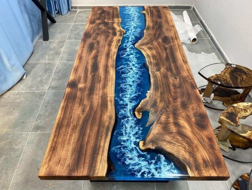 Special Blue & White Sea Waves Epoxy Resin Dining Table Console Table Side/End Table Living Room Coastal Table Bar River Table Counter Table Home Décor - resinhomefurniture