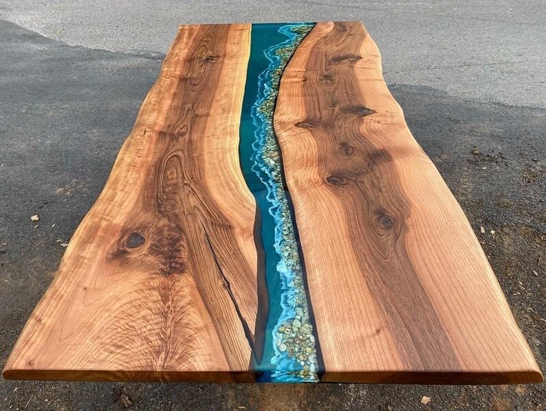 Special River Blue Epoxy Resin with Stones Dining Table Living Room Table Coffee Table Console Table Patio Table Conference Table Kitchen Table Home Décor - resinhomefurniture