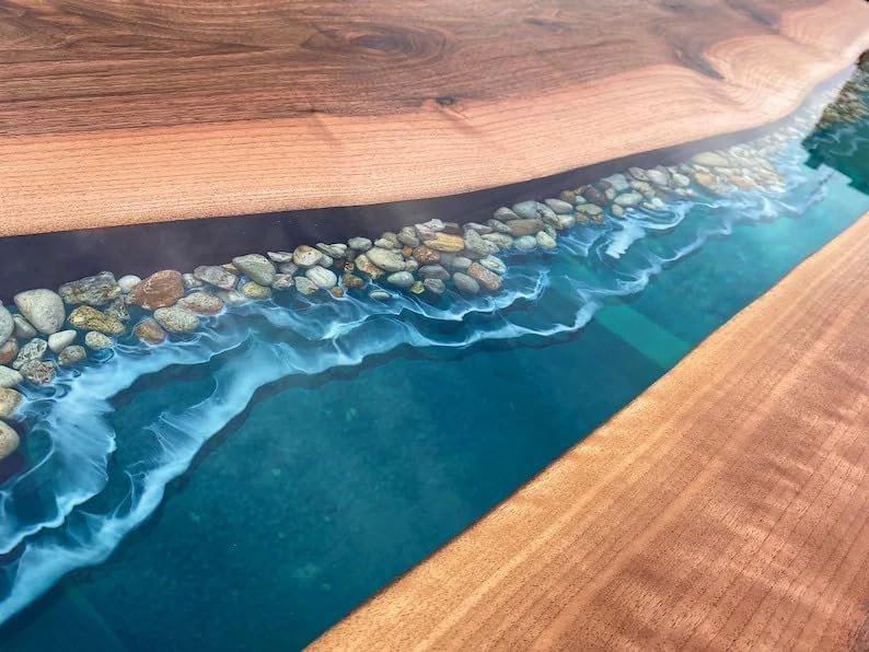 Special River Blue Epoxy Resin with Stones Dining Table Living Room Table Coffee Table Console Table Patio Table Conference Table Kitchen Table Home Décor - resinhomefurniture