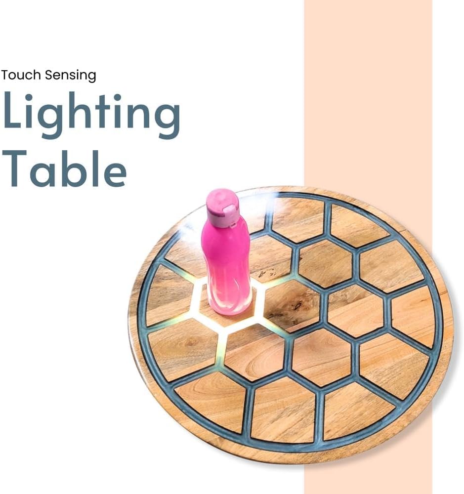 Touch Sensing Lighting Glowing Coffee Table Made of Epoxy Resin Round Table Magic Touch End Table Console Table Home Décor. Size 24 by 24 with Legs 18" Inches - resinhomefurniture