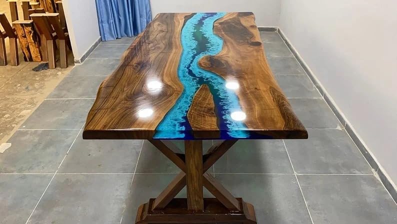 Turquoise Blue Epoxy Resin Dining Table Living Room Table Patio Table Coffee Table End/Side Table Console Table Kitchen Table Bar Counter Table - resinhomefurniture