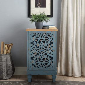 TUZECH Accent Storage Cabinet with Single Door, Distressed Decorative Nightstand End Side Table with Wooden Frame and Hollow - Carved Floral Pattern for Entryway Living Room Bedroom - resinhomefurniture