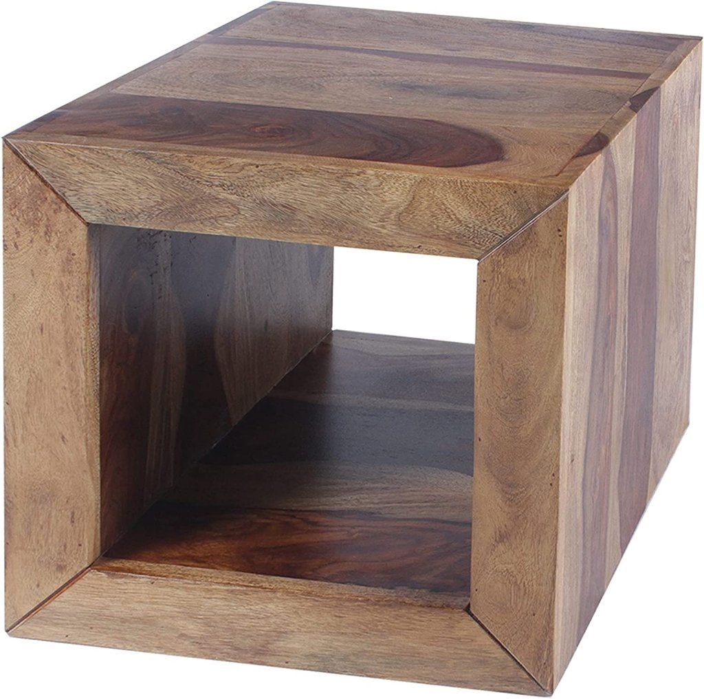 TUZECH Cube Shape Rosewood Side Table with Cutout Bottom, Brown - resinhomefurniture