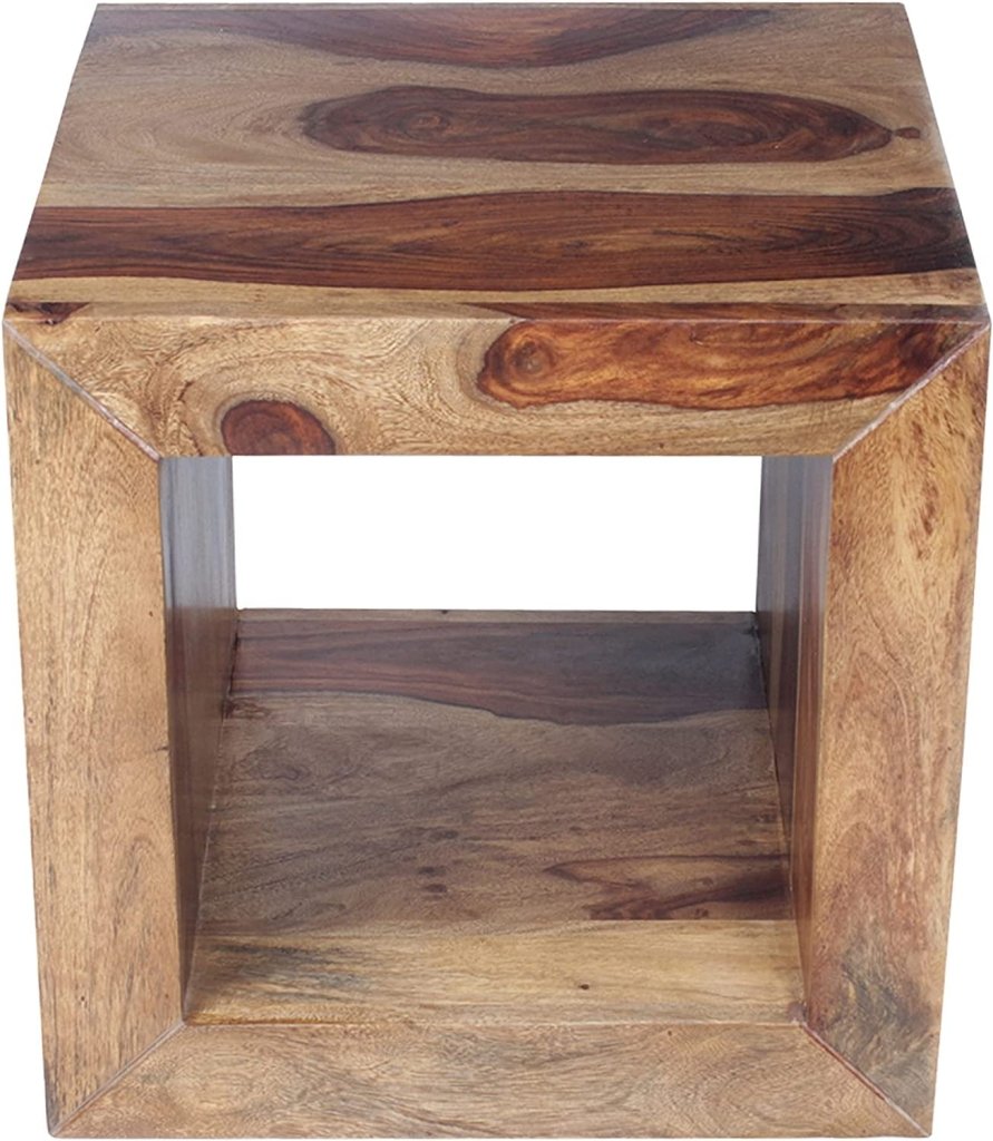 TUZECH Cube Shape Rosewood Side Table with Cutout Bottom, Brown - resinhomefurniture