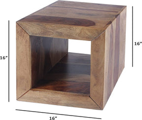 TUZECH Cube Shape Rosewood Side Table with Cutout Bottom, Brown - resinhomefurniture