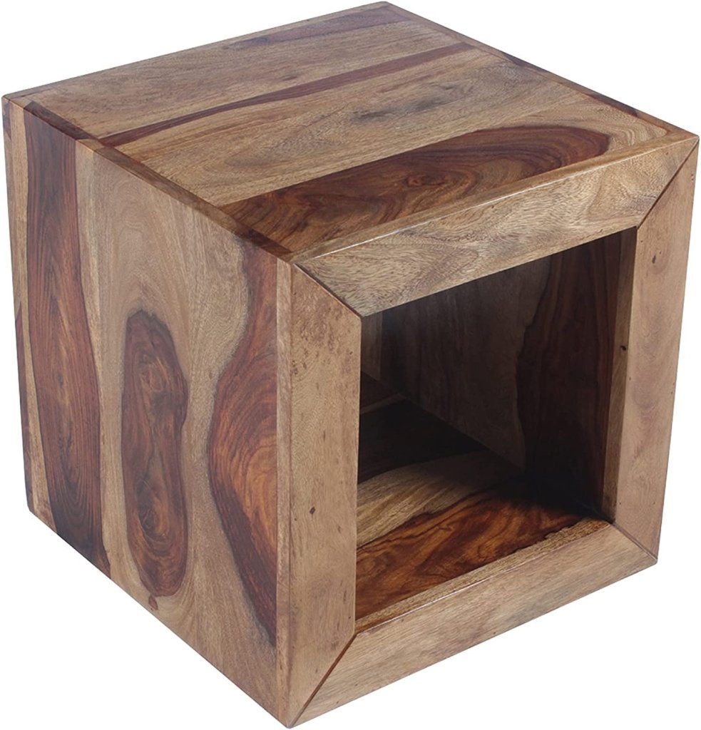 TUZECH Cube Shape Rosewood Side Table with Cutout Bottom, Brown - resinhomefurniture