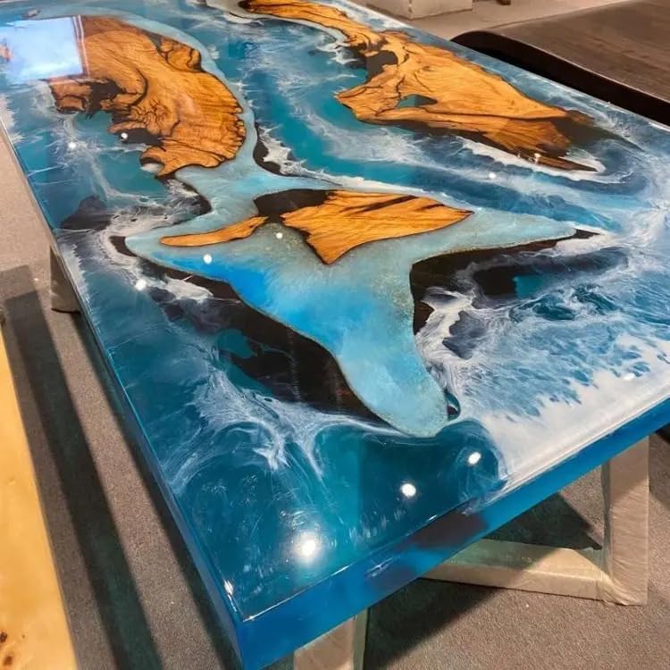 TUZECH Custom Made Mini Wood Island with Ocean Waves Look Epoxy Table Dinning Table Resin Coffee Table Side/End Table Bar Counter Epoxy Living Room Table Home Décor - resinhomefurniture