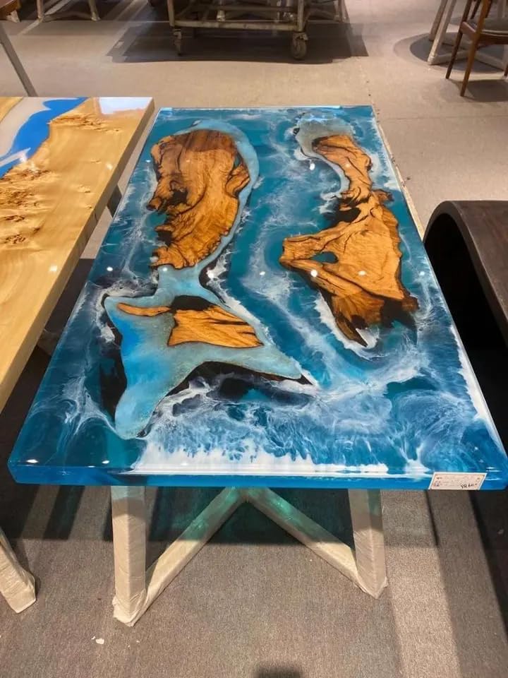 TUZECH Custom Made Mini Wood Island with Ocean Waves Look Epoxy Table Dinning Table Resin Coffee Table Side/End Table Bar Counter Epoxy Living Room Table Home Décor - resinhomefurniture