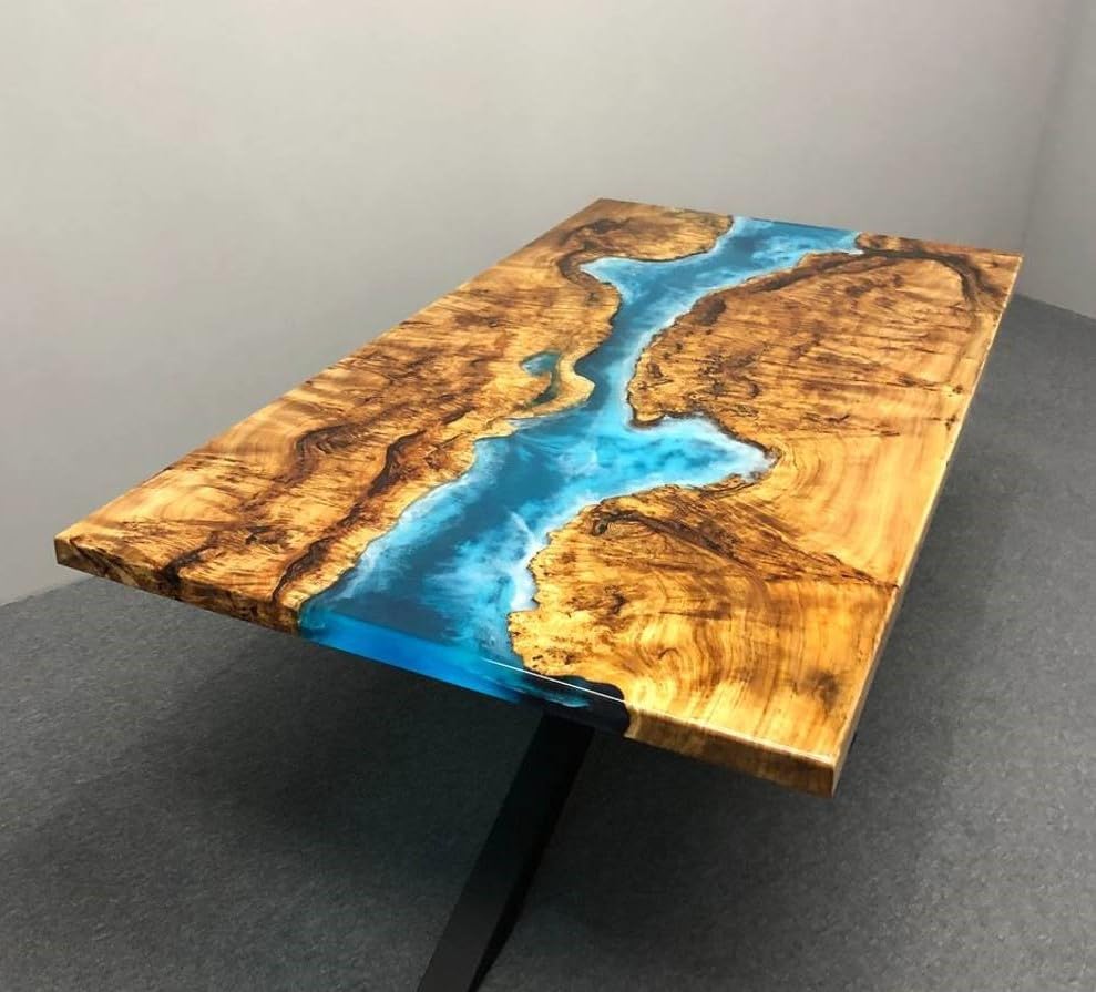 TUZECH Custom Made Unique River Wave Table Epoxy Dining Table for 2, 4, 6, 8 Resin Coffee Table Living Room Table Epoxy Table Top Home Décor Bar Counter - resinhomefurniture