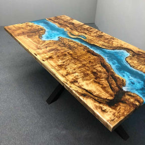 TUZECH Custom Made Unique River Wave Table Epoxy Dining Table for 2, 4, 6, 8 Resin Coffee Table Living Room Table Epoxy Table Top Home Décor Bar Counter - resinhomefurniture