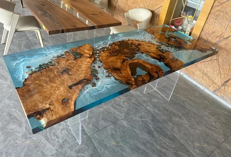 TUZECH Custom Made Wood Island Epoxy Table Ocean Waves with Stone Look Resin Table Epoxy Coastal Table Dining Table Coffee Table Side/End Table Living Room Table Home Décor - resinhomefurniture