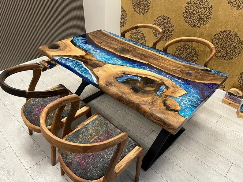 TUZECH Custom Unique Special Wood Pattern River Flow Epoxy Dining Table Living Room Table Resin Table for 2, 4, 6, 8 Living Room Table Console Table Bar Counter Home Décor - resinhomefurniture