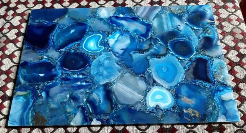 TUZECH Customized Blue Agate Dining Table Blue Agate Square Table for 2 4 6 8 Living Room Table Coffee Table Bar Counter Wall Décor Ceiling Frame - resinhomefurniture