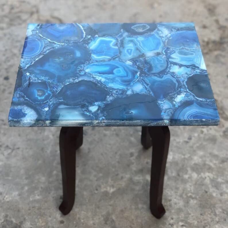 TUZECH Customized Blue Agate Dining Table Blue Agate Square Table for 2 4 6 8 Living Room Table Coffee Table Bar Counter Wall Décor Ceiling Frame - resinhomefurniture