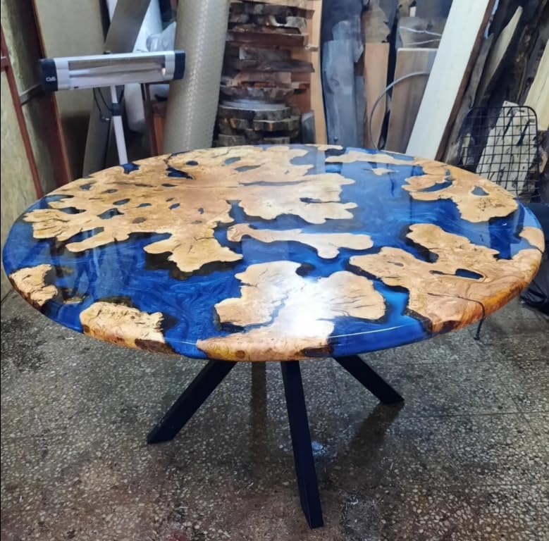 TUZECH Customized Resin Epoxy Round Table Top, Clear Blue Epoxy Resin, Coffee Table Design, Resin Table, Luxury Decor Table, Walnut Table, Wooden Resin Table - resinhomefurniture