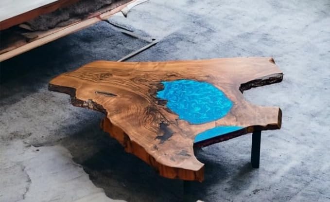 TUZECH Customized Resin Live Edge Table Top, Blue Mini Pond Look Table, Coffee Table, Resin Table, Luxury Table, Walnut Table, Wooden Resin Table - resinhomefurniture