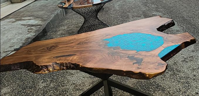 TUZECH Customized Resin Live Edge Table Top, Blue Mini Pond Look Table, Coffee Table, Resin Table, Luxury Table, Walnut Table, Wooden Resin Table - resinhomefurniture