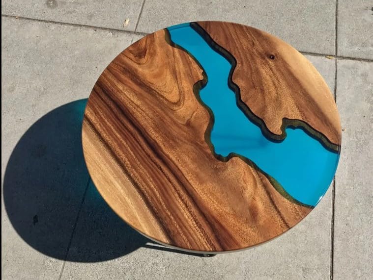 TUZECH Customized Resin Round Table Top, Blue Ocean River Epoxy Resin, Coffee Table Design, Resin Table, Luxury Decor Table, Walnut Table, Wooden Resin Table - resinhomefurniture