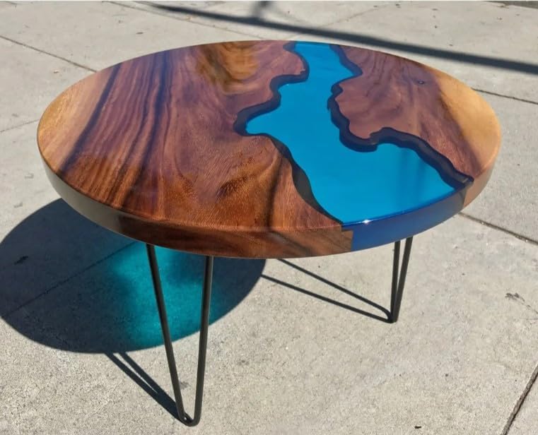 TUZECH Customized Resin Round Table Top, Blue Ocean River Epoxy Resin, Coffee Table Design, Resin Table, Luxury Decor Table, Walnut Table, Wooden Resin Table - resinhomefurniture