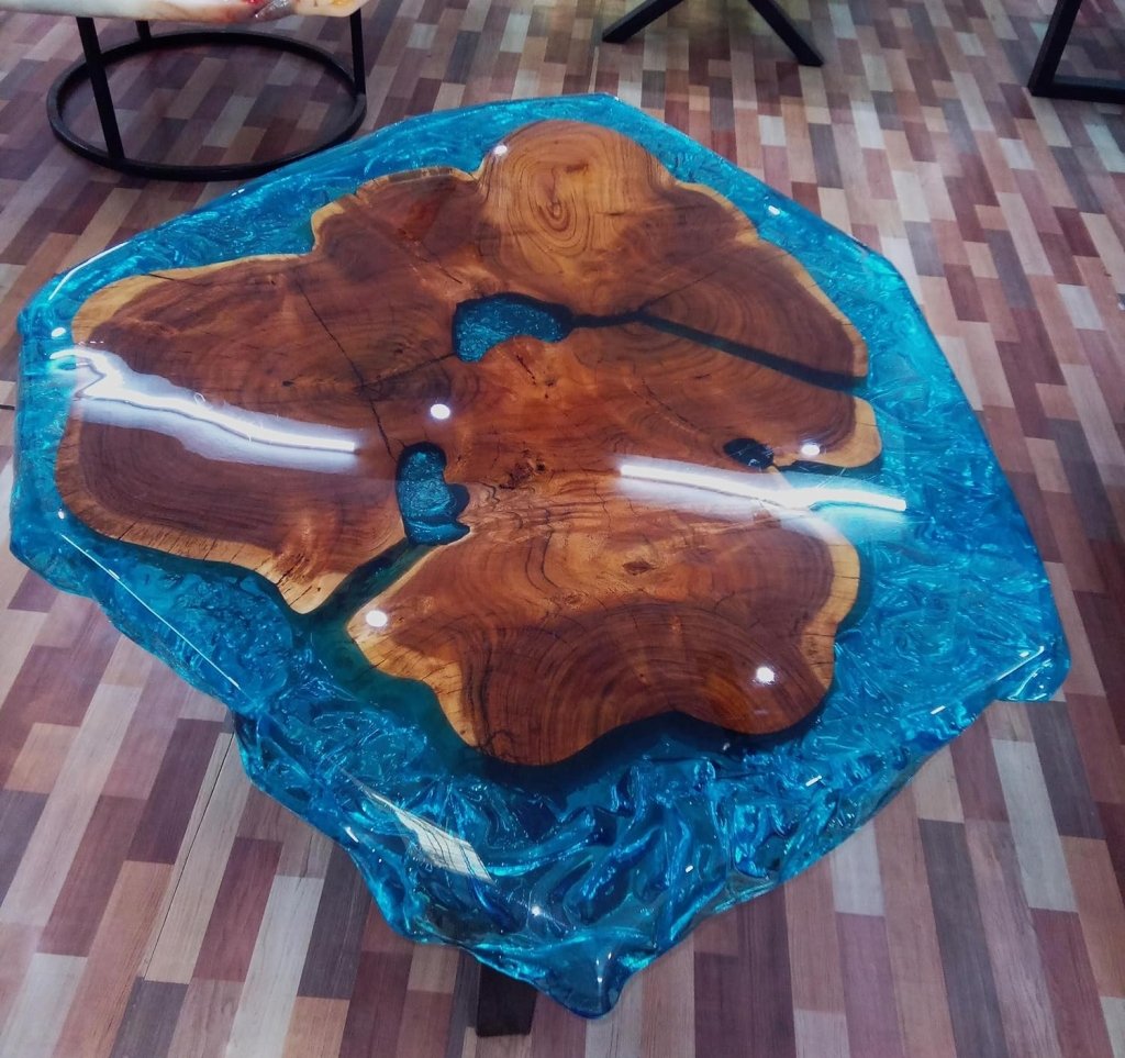 TUZECH Customized Resin Round Table Top, Blue River Look Epoxy Resin, Coffee Table Design, Resin Table, Luxury Décor, Walnut Table, Wooden Resin Table - resinhomefurniture